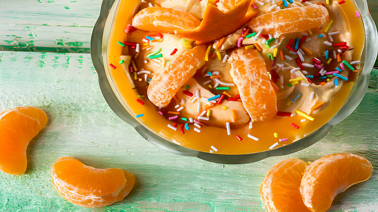 colorful citrus dessert in bowl top view