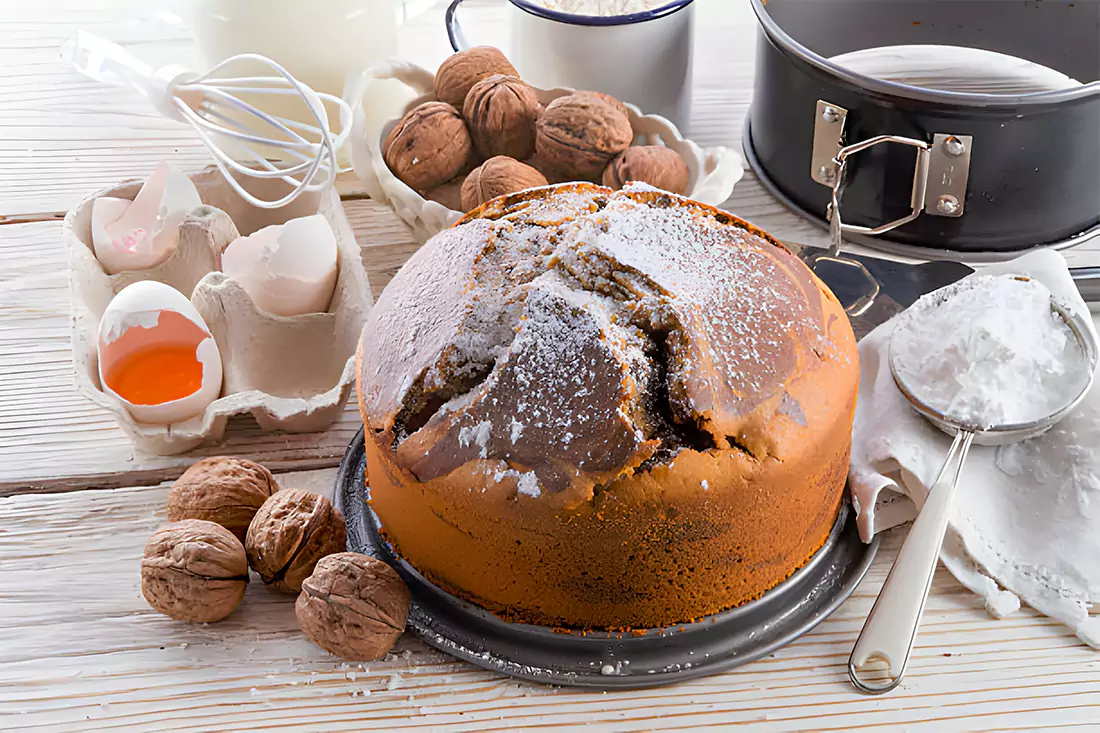 A vintage-themed image depicting the historical evolution of Bundt cakes