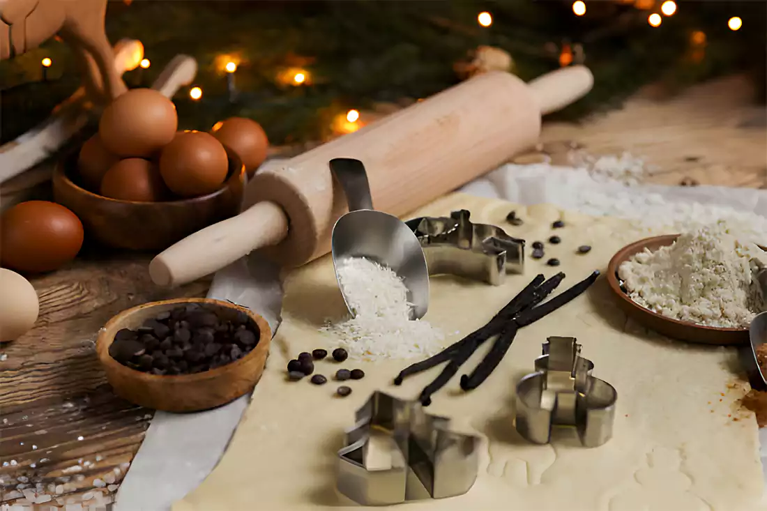 Flour, eggs, cinnamon, and other essential ingredients laid out for baking cinnamon bread