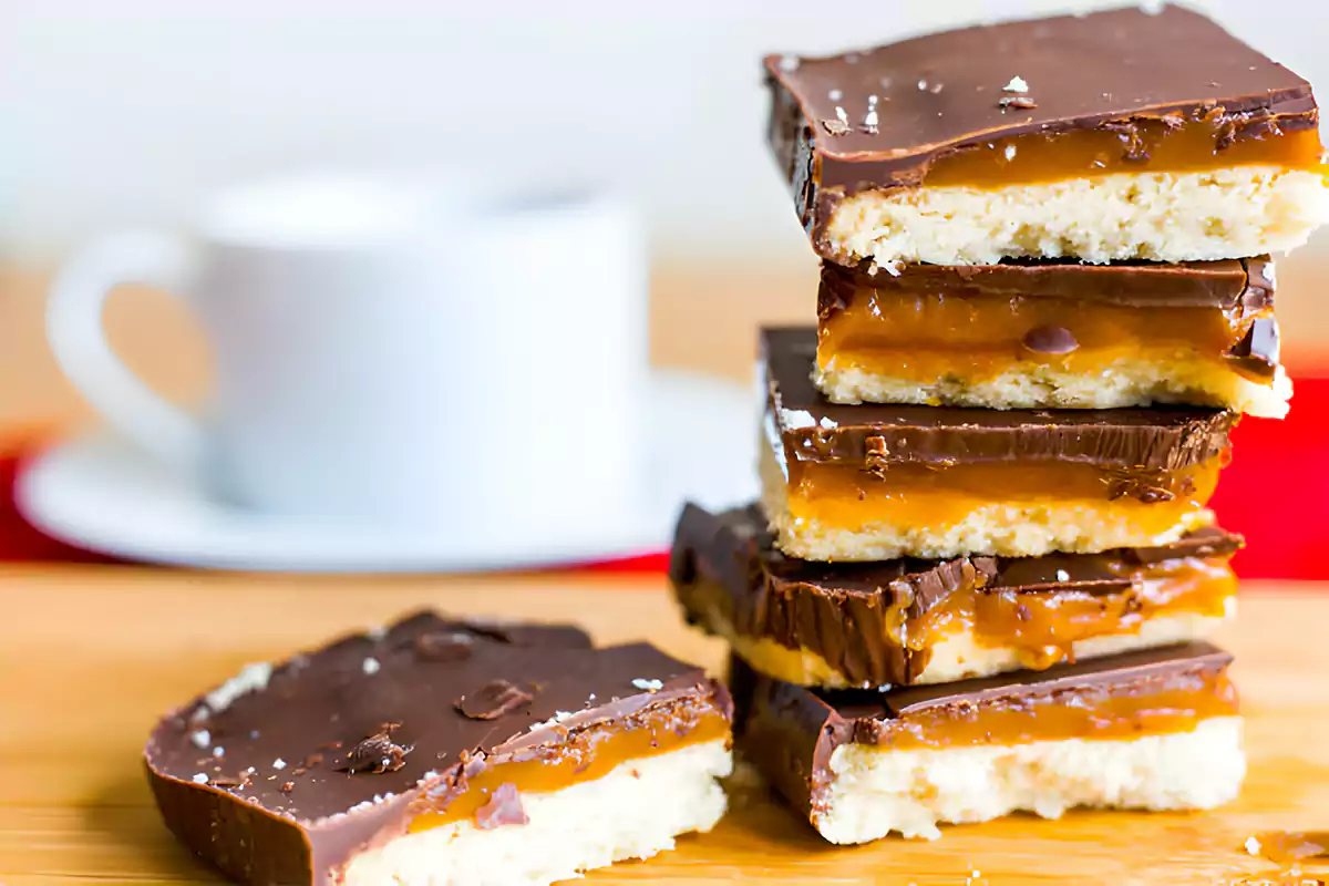 Chocolate base layer for no bake Snickers bars recipe.