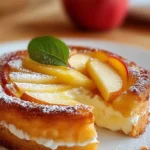 Fondant pommes mascarpone moelleux avec tranches de pommes dorées, présenté dans un plat de service élégant