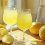 Verres glacés de Limoncello maison servis avec des citrons frais sur une table rustique