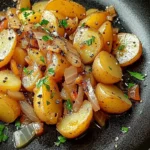 Pommes de terre sautées aux oignons dorés avec herbes fraîches et garniture de persil