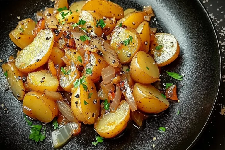 Pommes de terre sautées aux oignons dorés avec herbes fraîches et garniture de persil