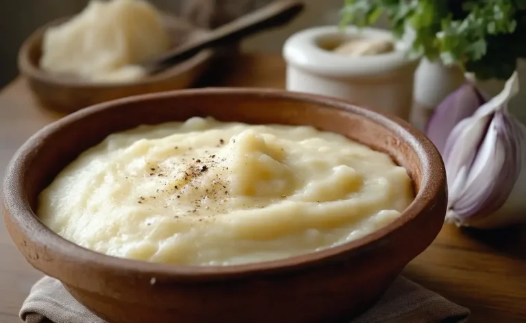 Plat d’aligot à l’ancienne filant, servi chaud dans un plat rustique