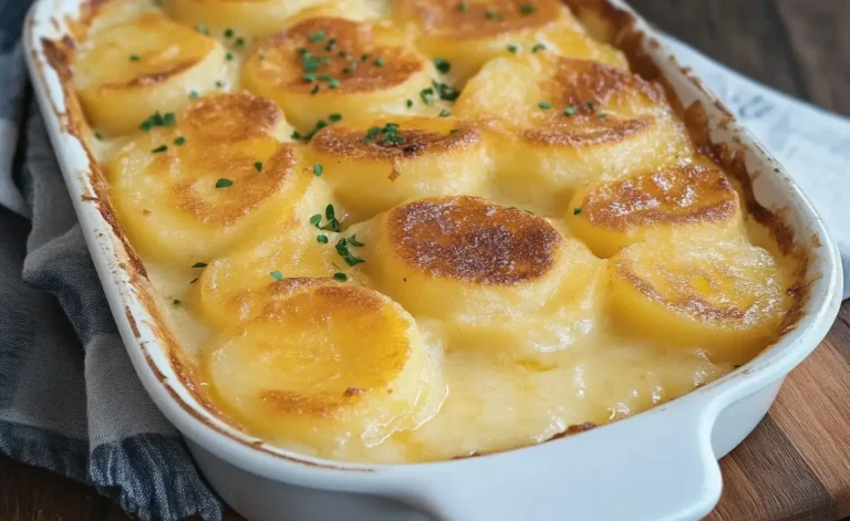 Gratin dauphinois doré et fondant dans un plat en céramique, prêt à être servi