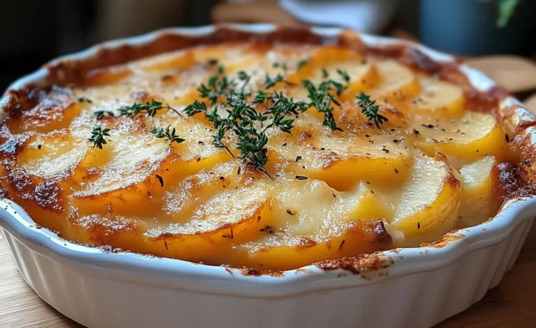 Gratin de pommes de terre doré à la viande hachée sorti du four