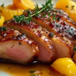 Magret de Canard à l'Orange et Miel présenté sur une assiette élégante