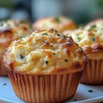 Muffins dorés au jambon et cœur fondant de fromage Kiri sur une assiette en bois