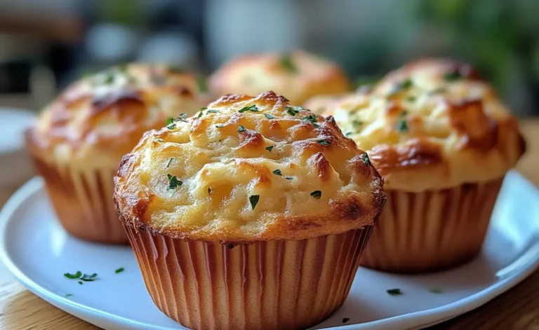 Muffins dorés au jambon et cœur fondant de fromage Kiri sur une assiette en bois