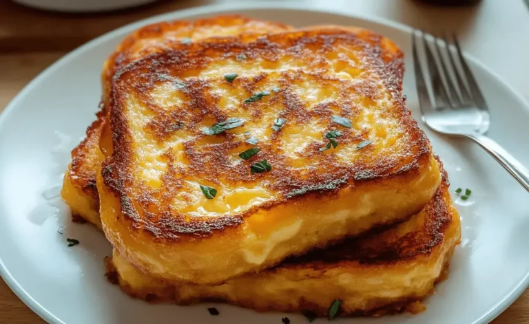 Tranches dorées de pain perdu saupoudrées de sucre glace, servies chaudes dans une assiette