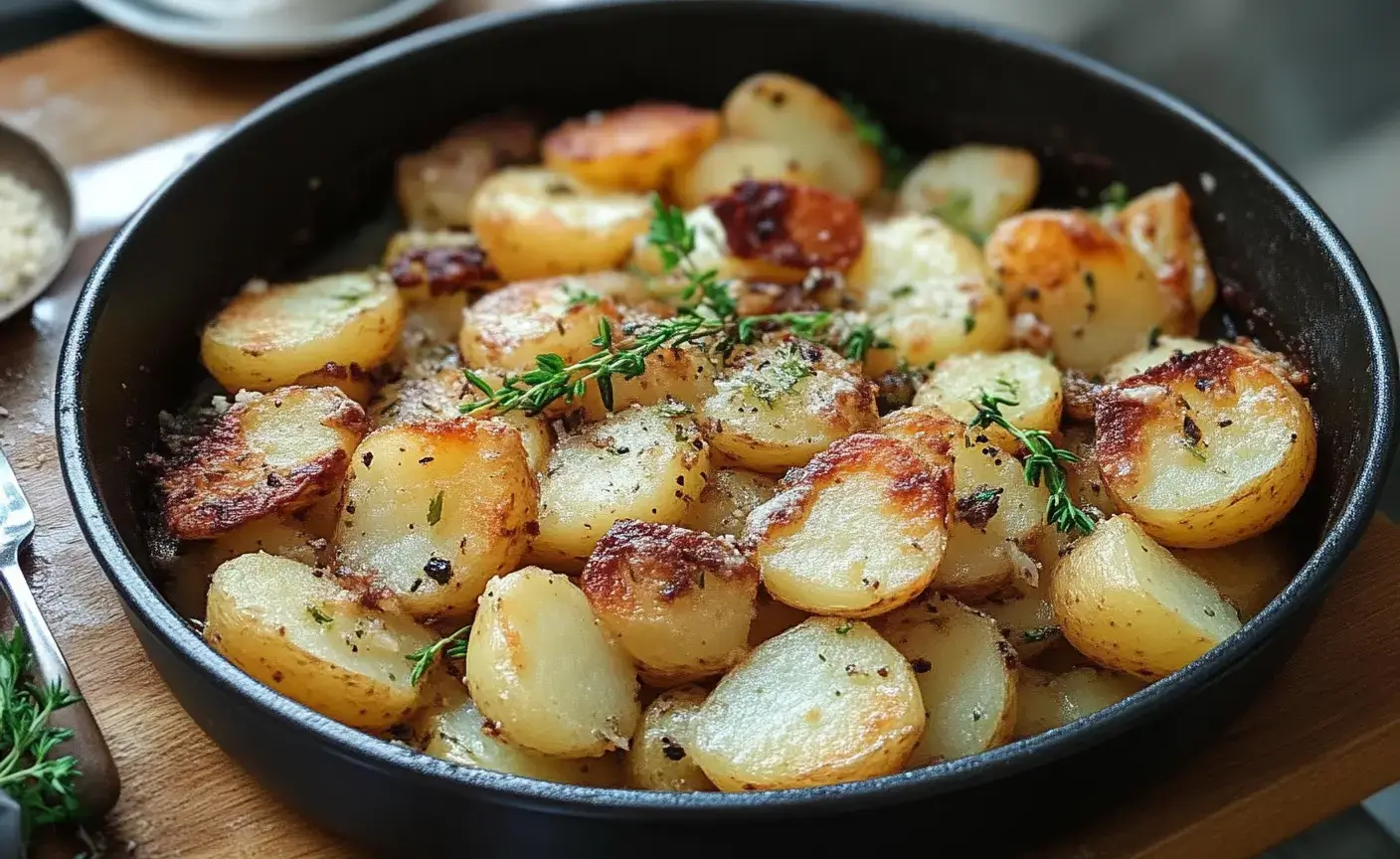 Pommes de terre sarladaises dorées à la graisse d’oie servies chaudes avec persillade – recette traditionnelle de Roge