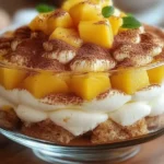 Tiramisu Mangue-Passion en verrine, décoré de cacao et fruits frais